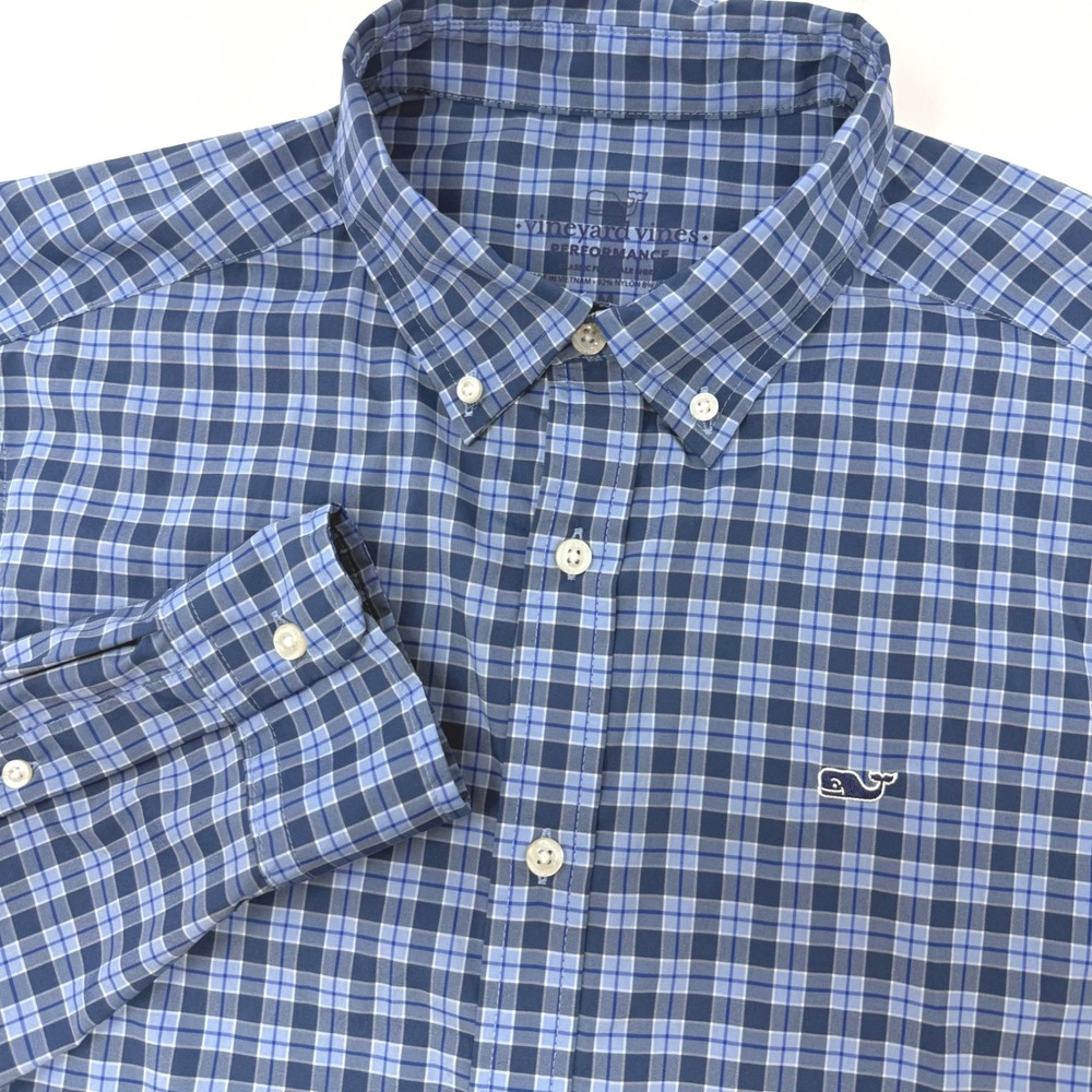 Vineyard Vines Performance Classic‎ Fit Whale Shirt Mens Medium Plaid Stretch